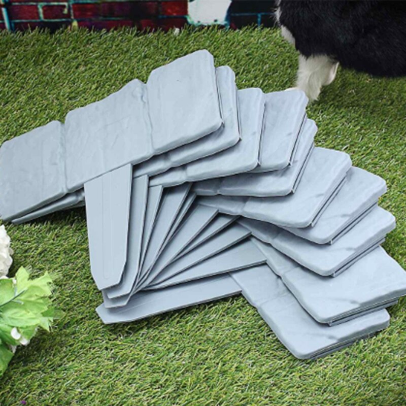 12Pc Grey Garden Fence Edging Cobbled Stone Effect Plastic Lawn Edging Plant Border Decorations Flower Bed Border: Default Title