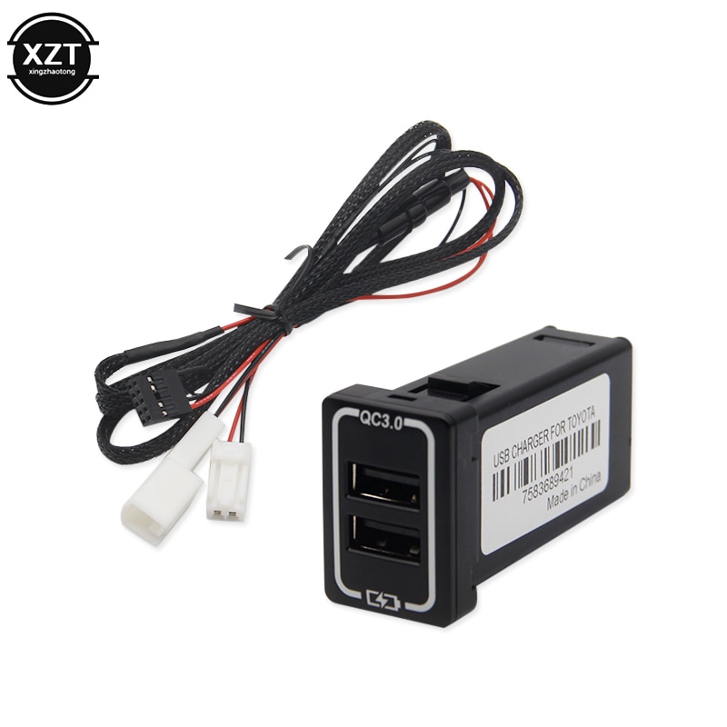 QC3.0 Quickcharge Car Charger Dual USB Phone PDA DVR Adapter Plug & Play Cable For Toyota series Cars