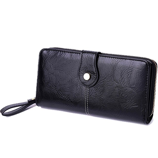 Women PU Leather Wallets Female Long Hasp Purses Multifunctional Clutch Large Capacity Zipper Wallet Phone Purse Card Holder: Style-1 Black