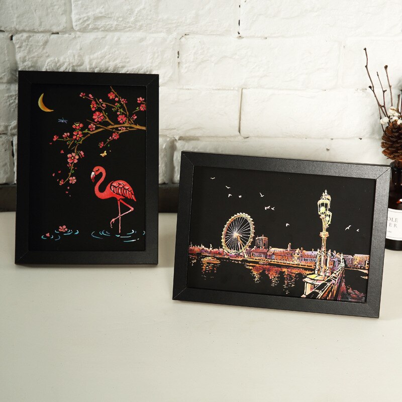 4pcs/Set Postcard Style City Night Scene Scratch Painting Colorful Scratch Painting Set Children's Stationery