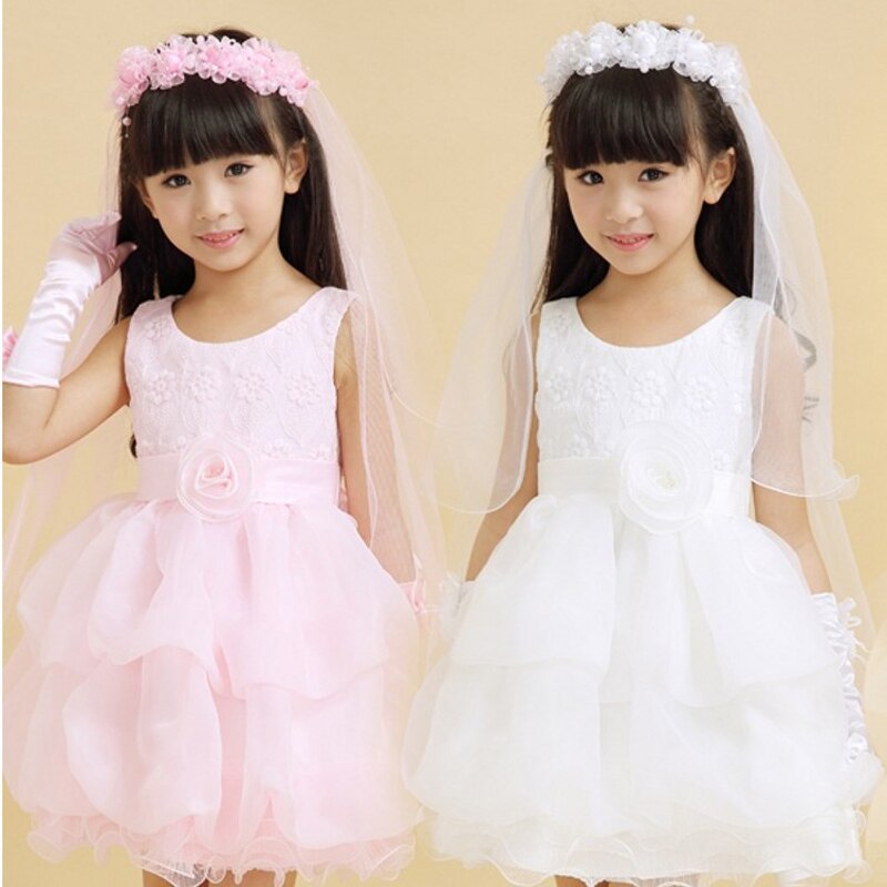 velo de novia blanco y rosa de la muchacha de la flor con el velo de la boda de la Corona para las niñas