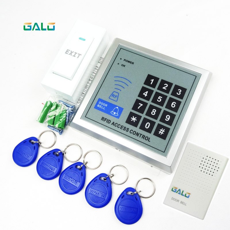 RFID Access Control System Device Machine Security Proximity Entry Door Lock keypad safe with 5ps keyfobs kit Optional: doorbell ID