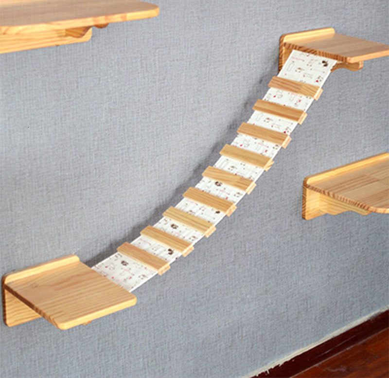 Kattenbrug, houten hangend platform, aan de muur gemonteerd huisdiermeubel, kattenboom, sisal krabpaal, kattennest, klimrek voor huisdieren