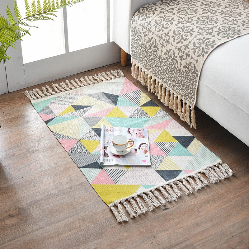 Retro boho håndvævet bomuld linned tæppe tæppe sengebord tæppe geometrisk gulvmåtte stue soveværelse tæppe indretning boligindretning: 3