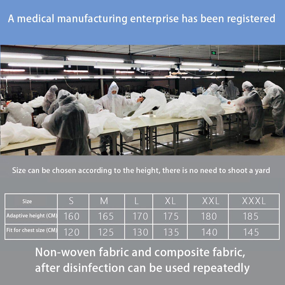 Bianco Tuta di Protezione Tuta Hazmat completo da uomo Protezione Usa E Getta anti-virus Fabbrica di Abbigliamento Usa E Getta Ospedale Indumenti di Sicurezza
