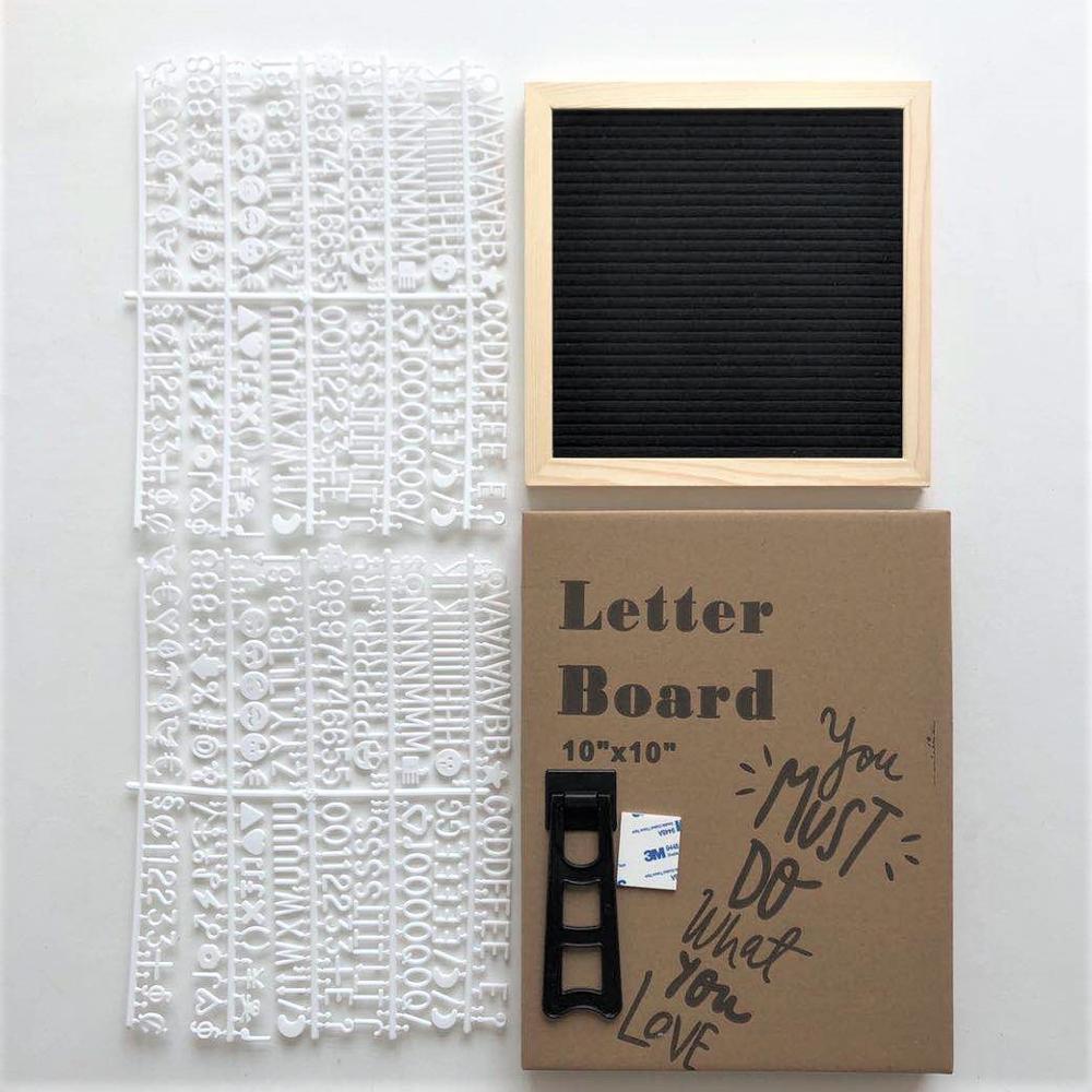 Felt Letter Board Wooden Frame Message Board Letter Changeable Symbol Bulletin Presentation Office Home Decorative Boards Crafts: black