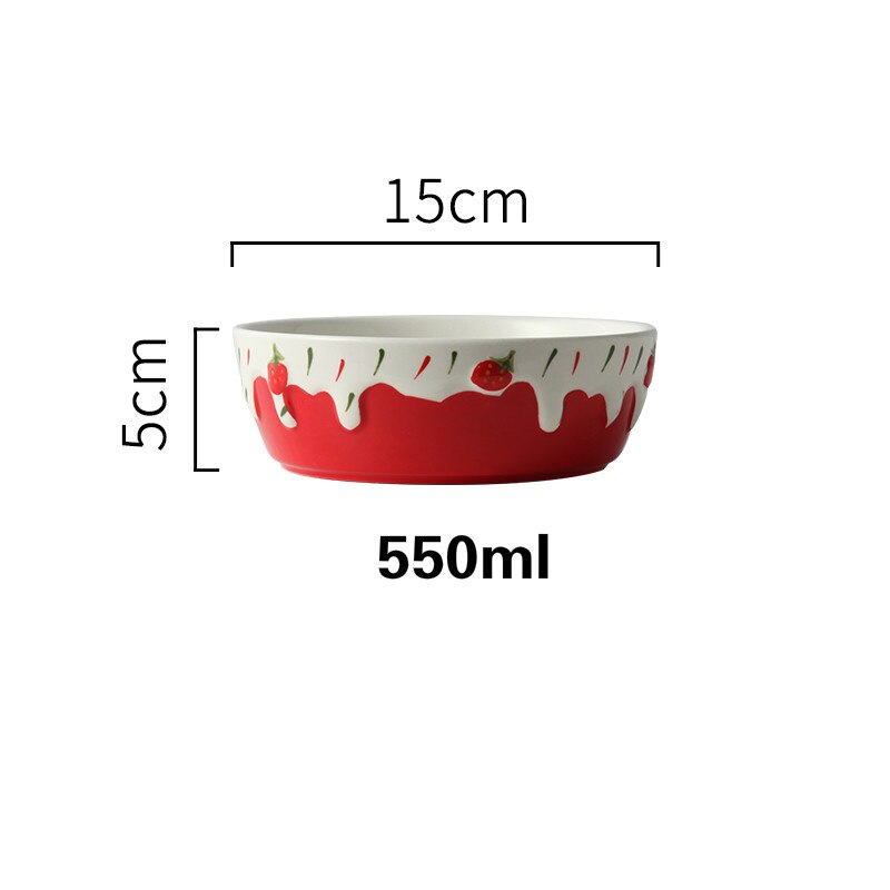 Cute Strawberry Ceramic Bowl Fruit Salad Bowl Yogurt Dessert Bowl Ins Tableware Rice Bowl Single Oatmeal Breakfast Bowl: F1