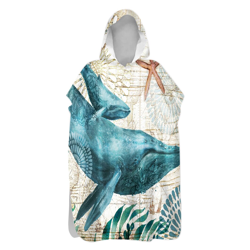 Men Women Printed Diving Suit Change Robes Poncho Quick-dry Hooded Towel Sweat-absorbent Swim Robe Summer Beach Pool Swimming: Printed 4