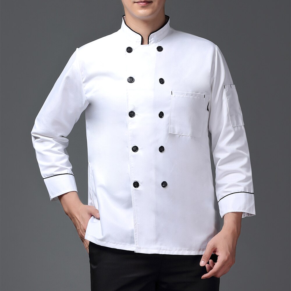 breathable unisex casual chef jacket double breasted kitchen catering restaurant service work uniform: White chef suit / L