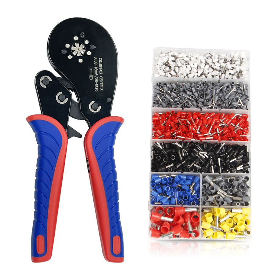Hexagonal Ratchet Ferrule Crimping Tool Kit-Ferrule Crimper Plier 0.08-16mm² Wire Ferrules Crimp Wire Ends Terminal Connectors: HSC8 16-6 1800PCS