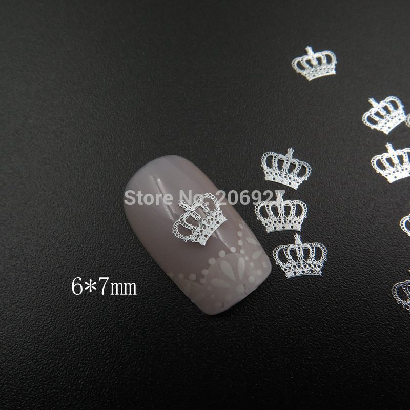 MS358-1 100Pcs Zilveren Leuke Crown Metal Sticker Nail Art Metal Sticker Nail Art Decoratie Non-Sticker
