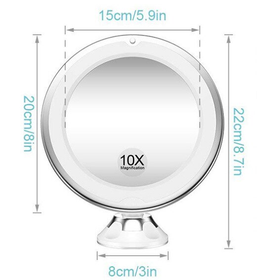 Led light makeup mirror 10 times magnification desktop makeup mirror bathroom desktop with suction cup fill light folding MJ707