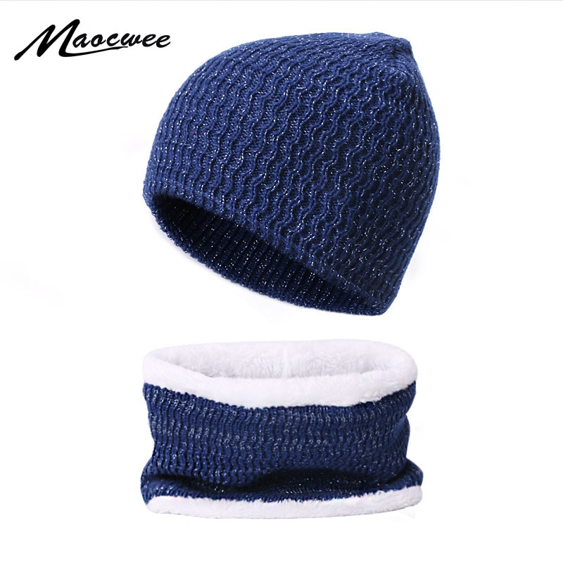 2 stykker vinterhue skjerf sett til kvinner menn vinterhuer skjerf mannlige kvinnelige sett tykk bomull varm fast farge tilbehør hette