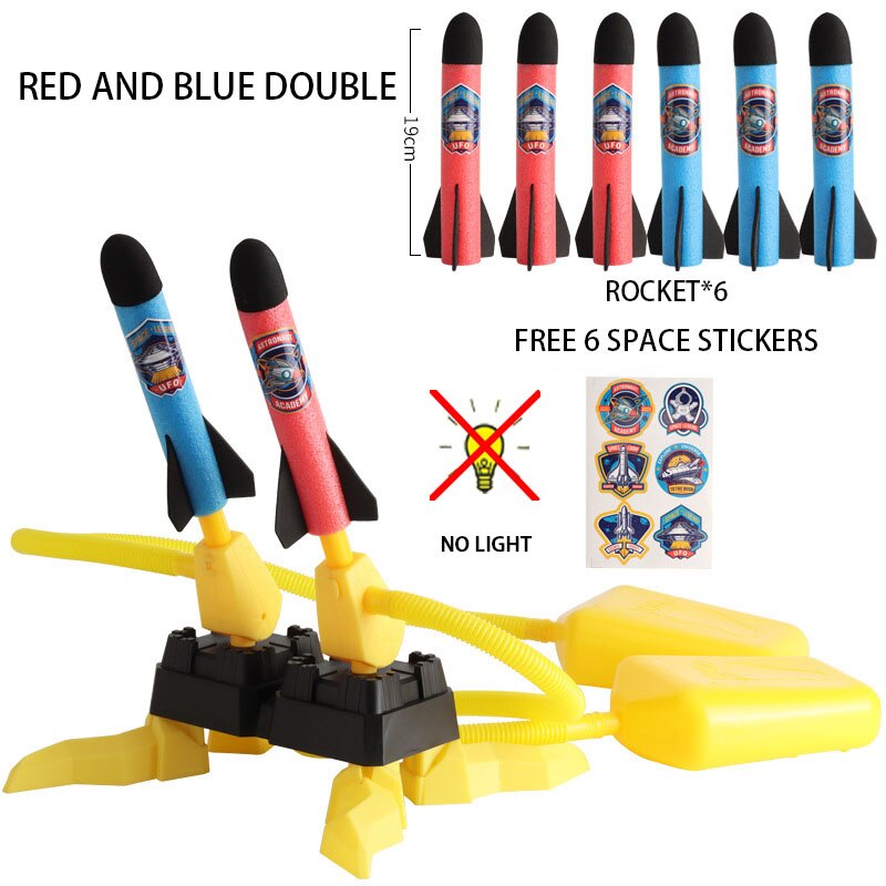 Children&#39;s Rocket Launcher Pneumatic Pedal Launch Rocket ToyOutdoor Flash Light Interactive Toy Birthday GiftChildren Sports Toy: Double red and blue