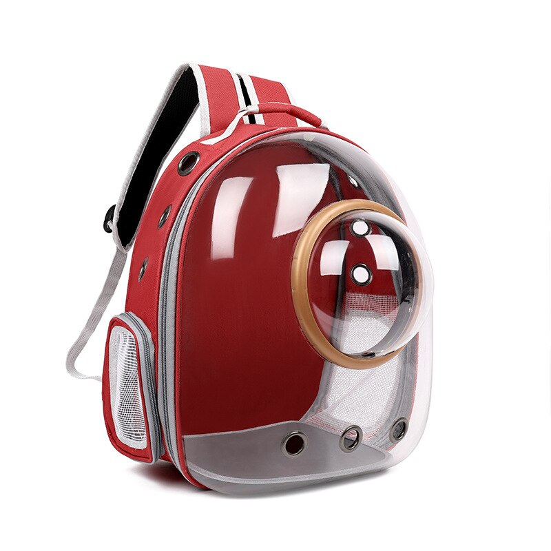 Astronaut Window Bubble Carrying Travel Bag Breathable Space Capsule Transparent Pet Carrier Bags Dog Cat Backpack: Red