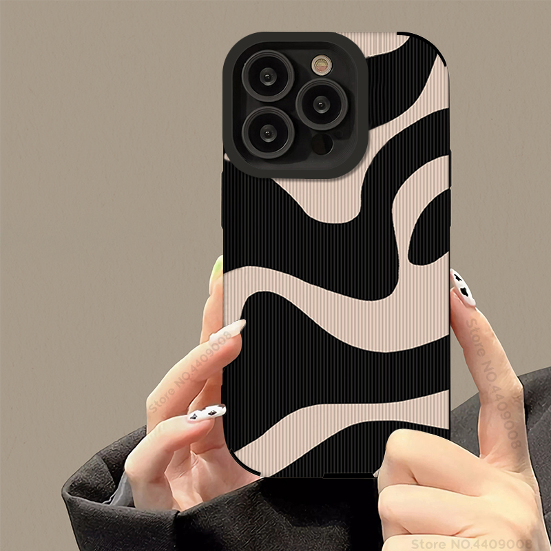 Coque arrière souple en silicone antichoc à rayures zébrées pour For iPhone, coques de téléphone, noir, blanc, 11, 13, 12, 14, 15, 16 Pro Max Plus,