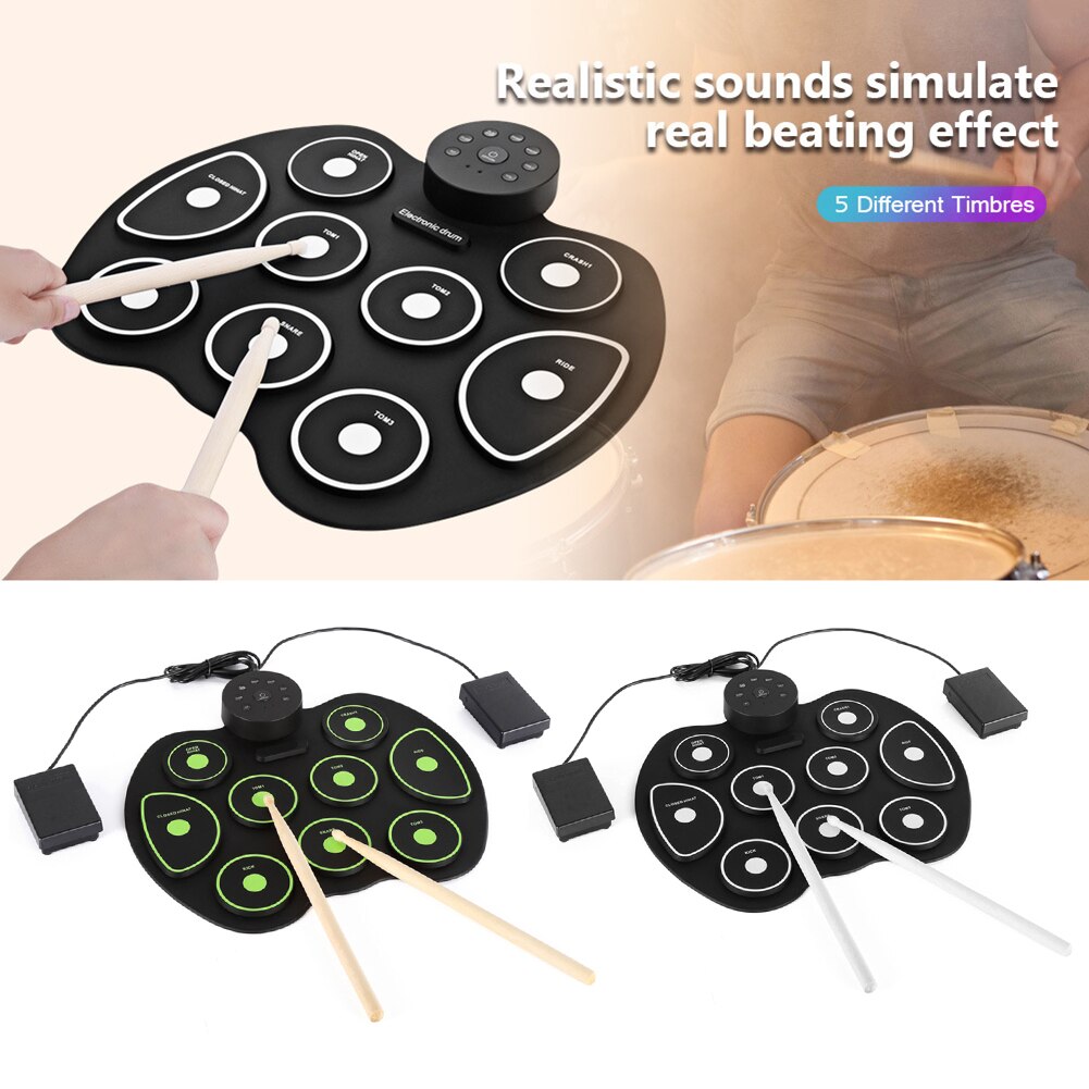 Portable Roll-Up Electronic Drum Silicone USB Digital Drum Pad Kit for Beginners Exercise Training