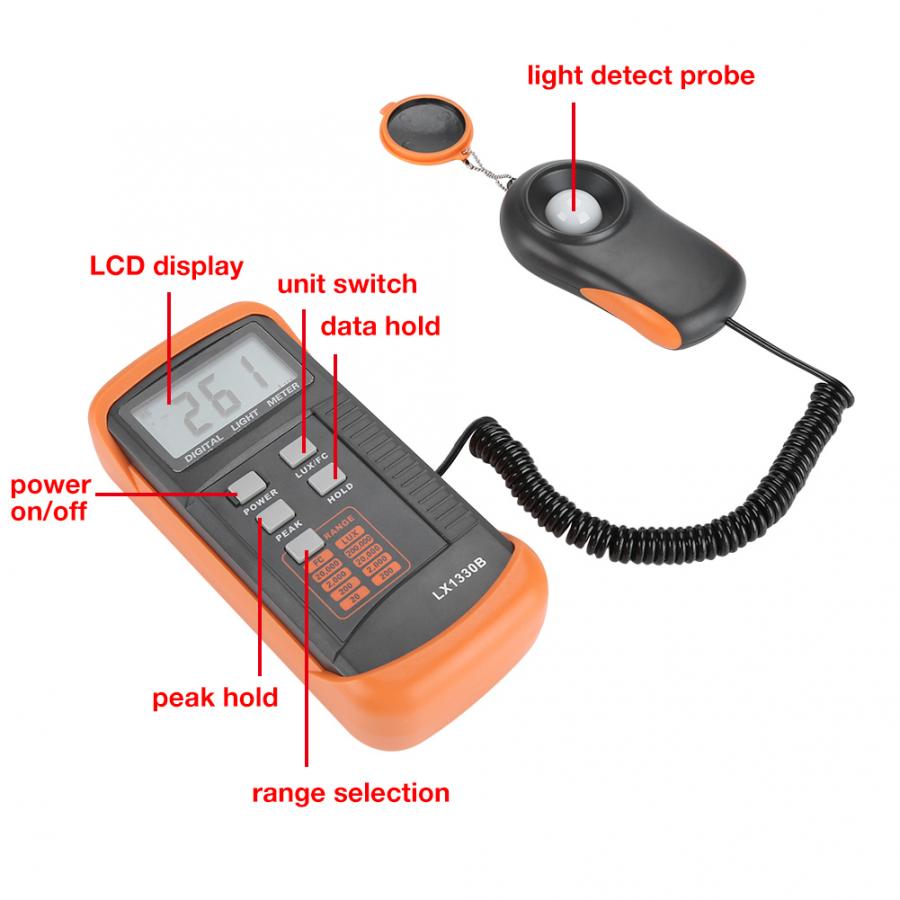 LX1330B Professionelle Digitale Lux Meter LCD Display Licht Meter 0,1 zu 200,000Lux /FC Licht Meter hohe genauigkeit Illuminometer