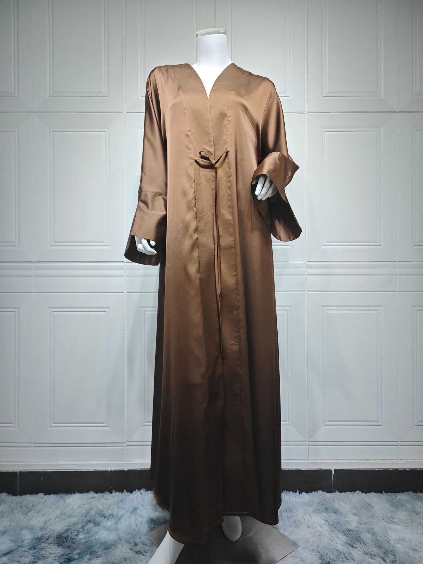 Abayas de Dubaï de luxe pour femmes, Djellaba Eid, Kimono Cardigan, Robe musulmane Kebaya Caftan Marocain, Islam Jalabiya, Robe Ramadan: L / Marron