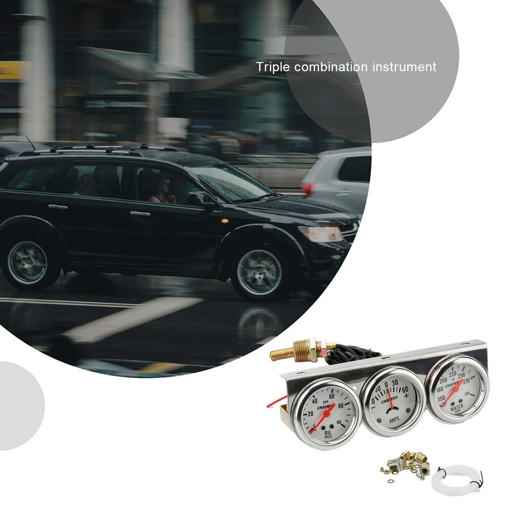 Auto Car Oil Pressure Water Temp Amp Meter Gauge With Sensor Triple Gauge Set Mechanical Chrome Panel Oil Press