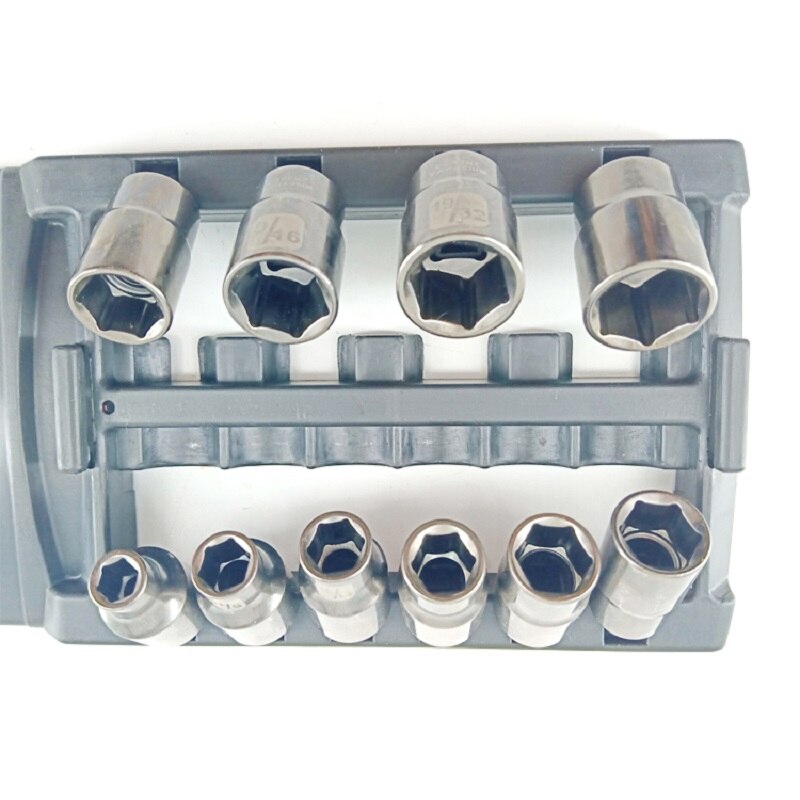 10 Pcs 3/8 Inch Drive CRV and Black Nickel Imperial Socket Set With Anti-Theft Plastic Rack