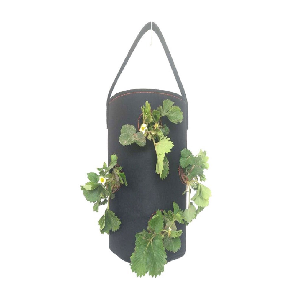 Garden Outdoor Planting Grow Bag Strawberry Vertical Flower Herb Pouch Root Breathable Vegetable Round Reusable Pot Planter: Ink color 8 Pockets