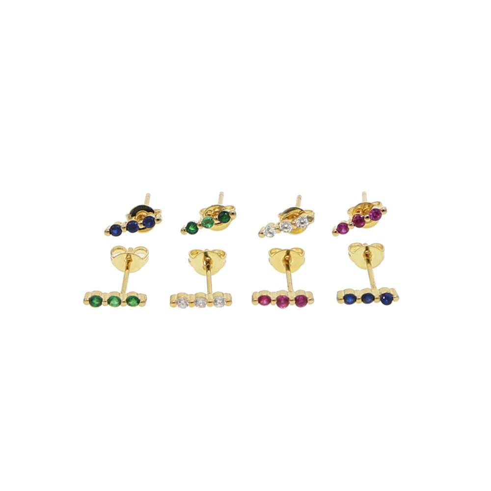 Oro riempito Colorate Birthstone rosso verde blu bianco cz bella di Modo di fascino Europeo Delle Donne sbarra orecchini della vite prigioniera dei monili arcobaleno