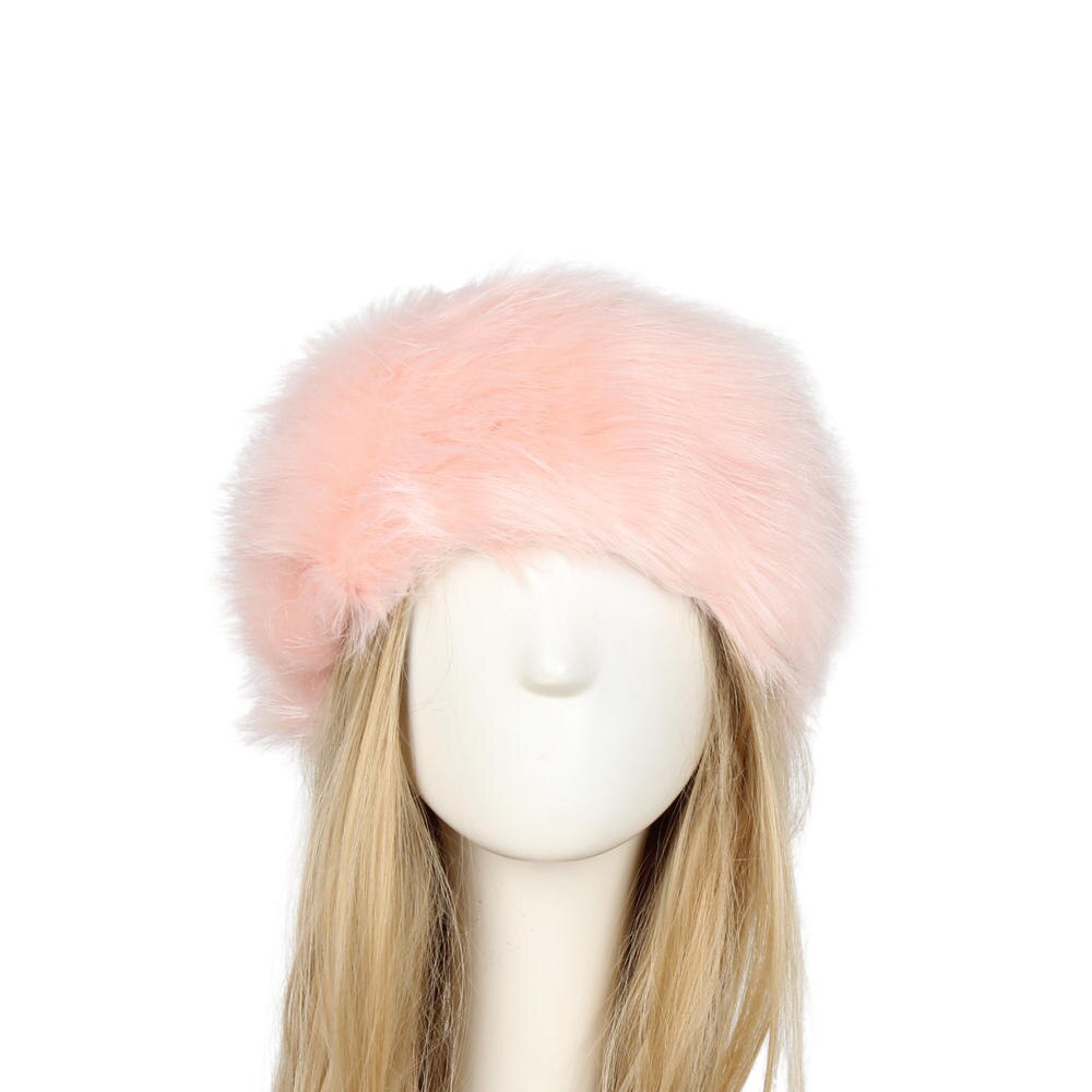 Women Ski Headband Hat Fluffy Winter Warm Ear Flap Faux Fur Cap Fluffy Warm Flap Cap Ear Headband Russian Style: Pink