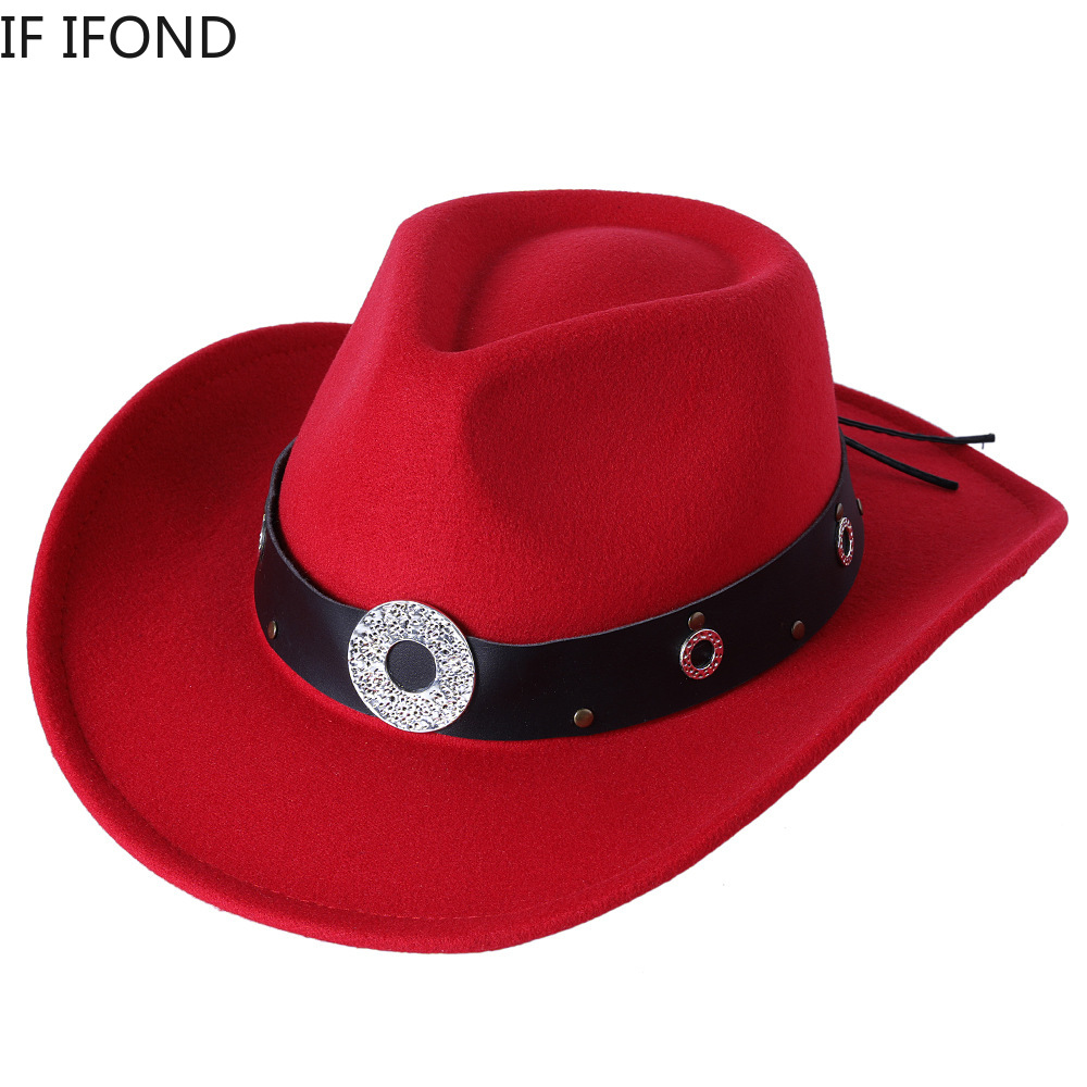 Sombrero de ala ancha con cinturón para hombre y mujer, gorro cálido de Jazz, Color sólido, para invierno y otoño