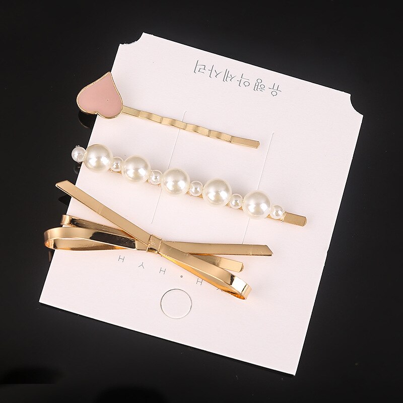 1Set Vrouw Parel Haarspelden Legering Haarspeldjes Geometrische Goud Haar Clip Zoete Hoofddeksels Haarspeldjes Hoofdband Haar Accessoires: C10