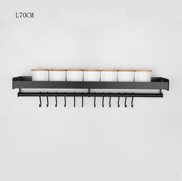 Black kitchen and bathroom kitchen wall-mounted storage rack wall-mounted perforated hanging rod seasoning rack Lu5151