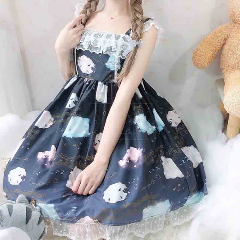 Vestido japonés Lolita en degradado de estrellas, vestido morado/azul marino Jsk Lolita de mujer, vestido de verano con tirantes, vestido Lolita para chicas de talla grande
