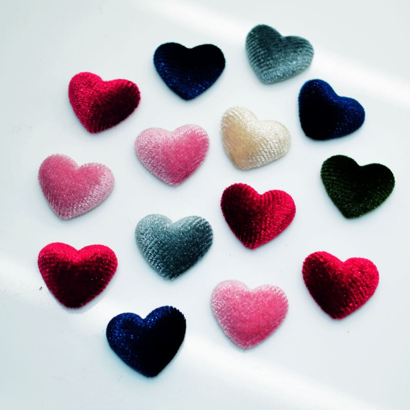 estilo 50 unids/lote 16mm tela de terciopelo Coverd forma de corazón botones traseros planos accesorio para ropa Diy joyería/decoración de la ropa