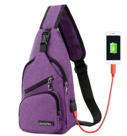 Shoulder Bags For Men USB Charging Crossbody Bag Male Anti Theft Chest Bag School Summer Short Trip Messengers Bag: Purple