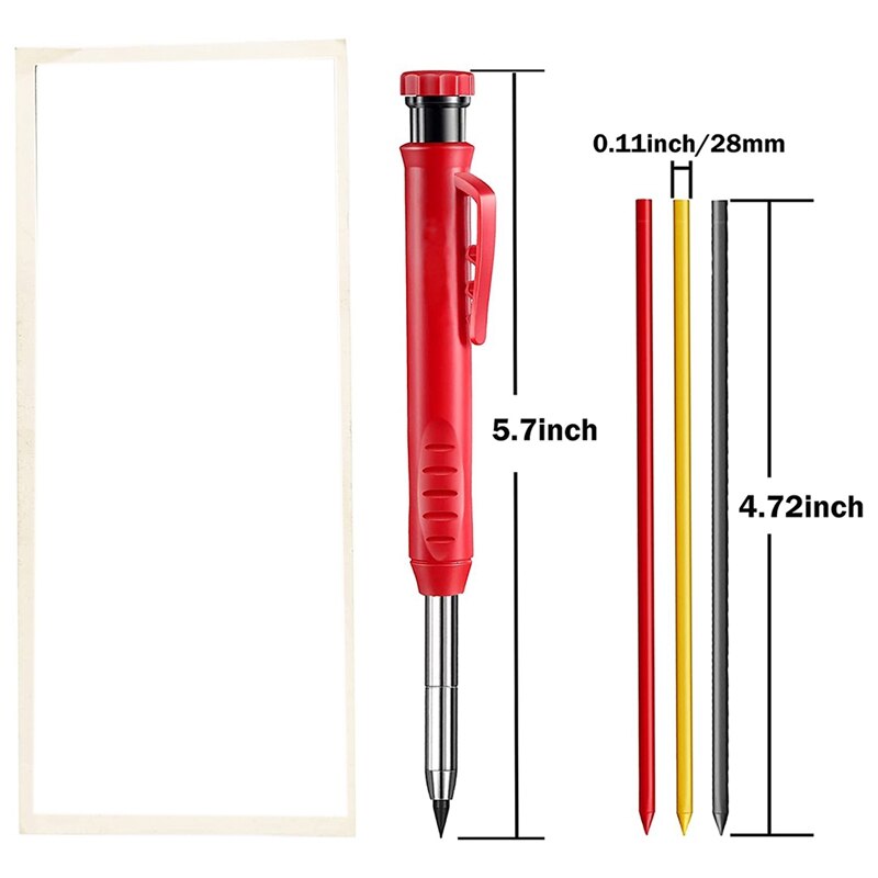 Timmerman Potlood 12 Refill Leads Ingebouwde Puntenslijper Bouw Potloden Voor Timmerman Bouw Houtbewerking Gereedschap