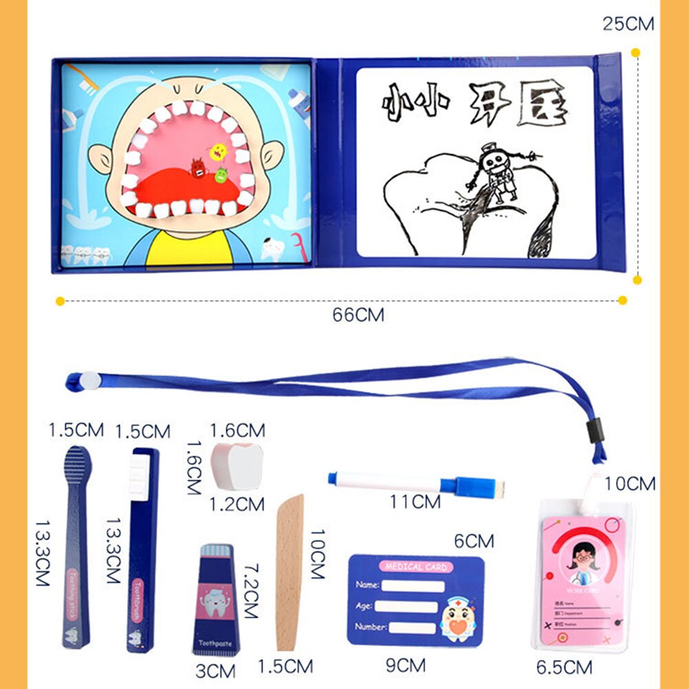 Hout Simulatie Tandarts Set Vroege Onderwijs Pretend Play Dental Puzzel Speelgoed Grappig Tandheelkundige Model Kit Interactief Speelgoed #38