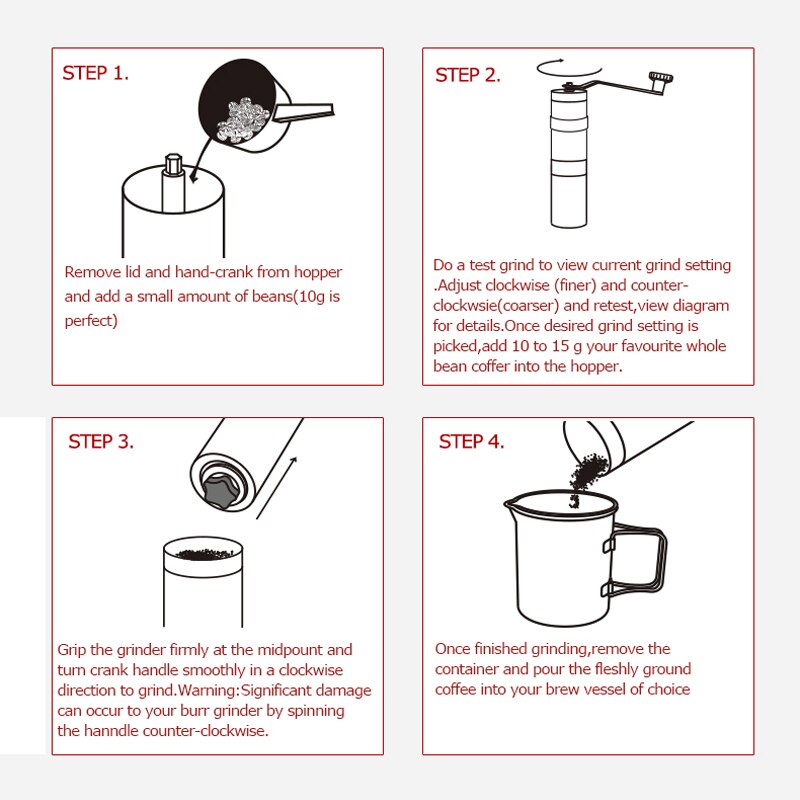 Alocs CW-K17 Reizen Handkoffiemolen Maker Conische Molen Met Verstelbare Instelling Draagbare Hand Crank Koffiemolen
