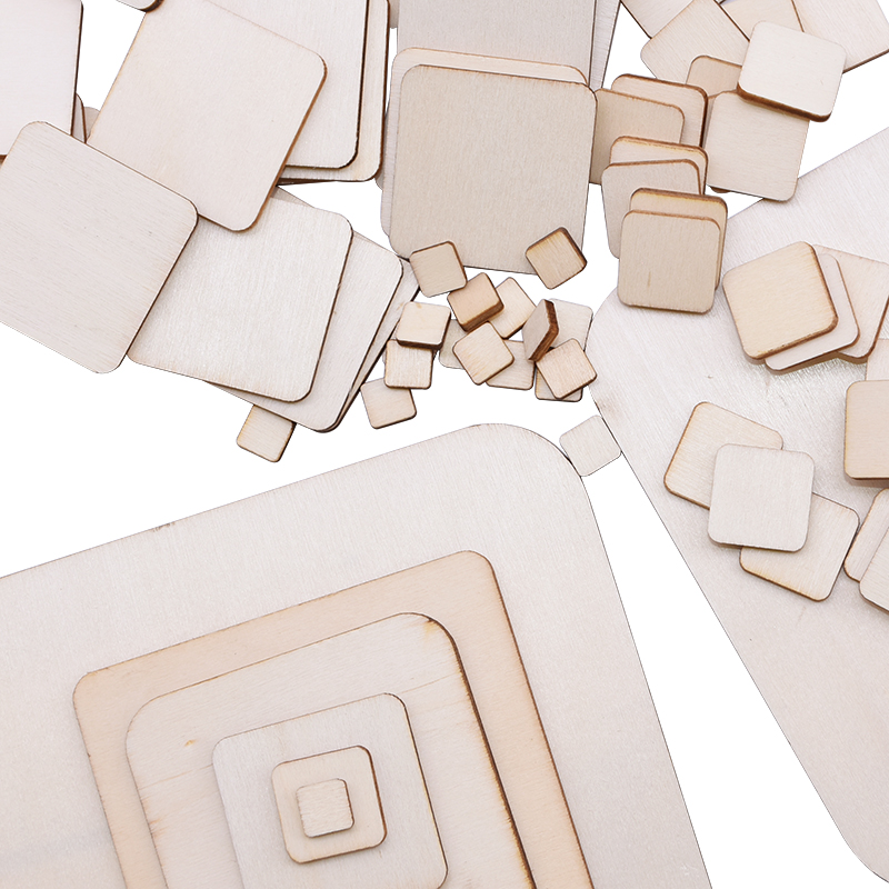 5-100pcs Natural Unfinished Blank Square Shape Wood Chips DIY Wooden Craft Ornament Wedding Home Party Decoration