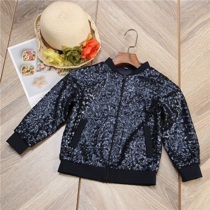 Herfst winter warme meisjes jas kleding bovenkleding lente kinderen kinderjassen meisjes pailletten blauwe korte jas casual kleding: 4t