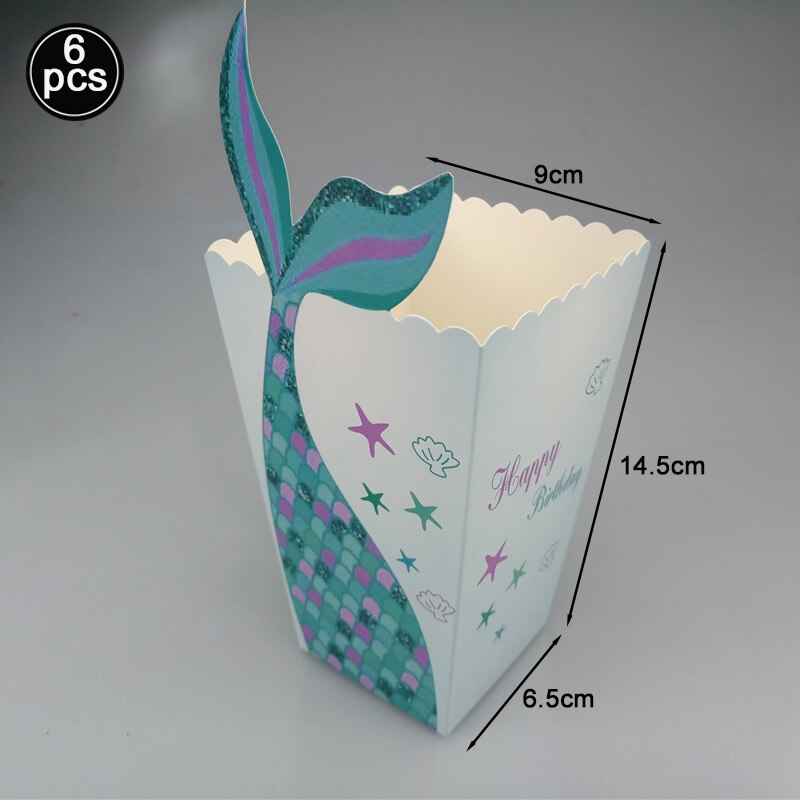 6/5 st lila grön sjöjungfru popcorn lådor godispåsar hållare popcorn behållare för barn sjöjungfrufest födelsedagsfest tillbehör: 3