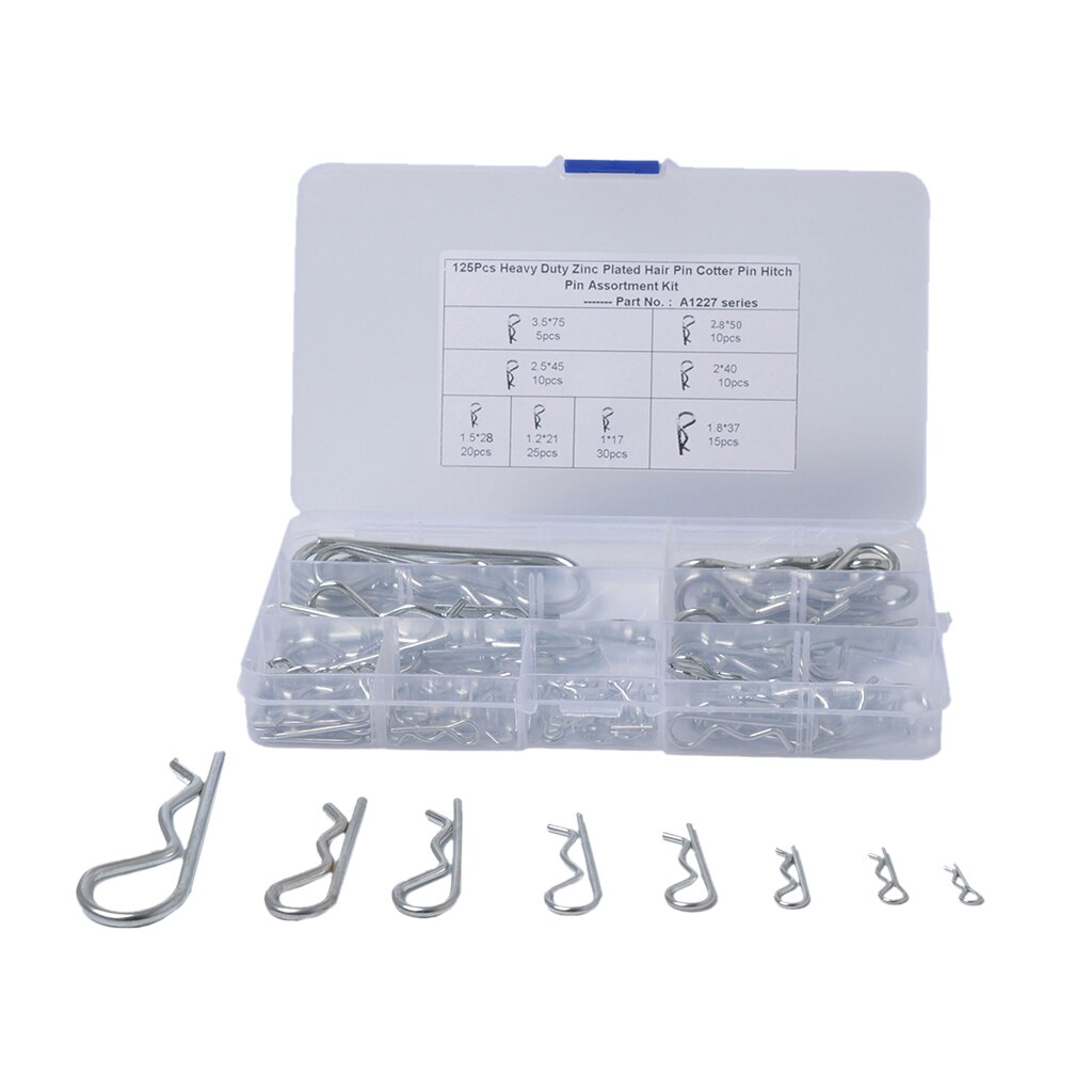 R Splitpen Tractor Pin Clip Assortiment Fastener Set 8 Verschillende Maten Met Box Set Van 125 Stuks