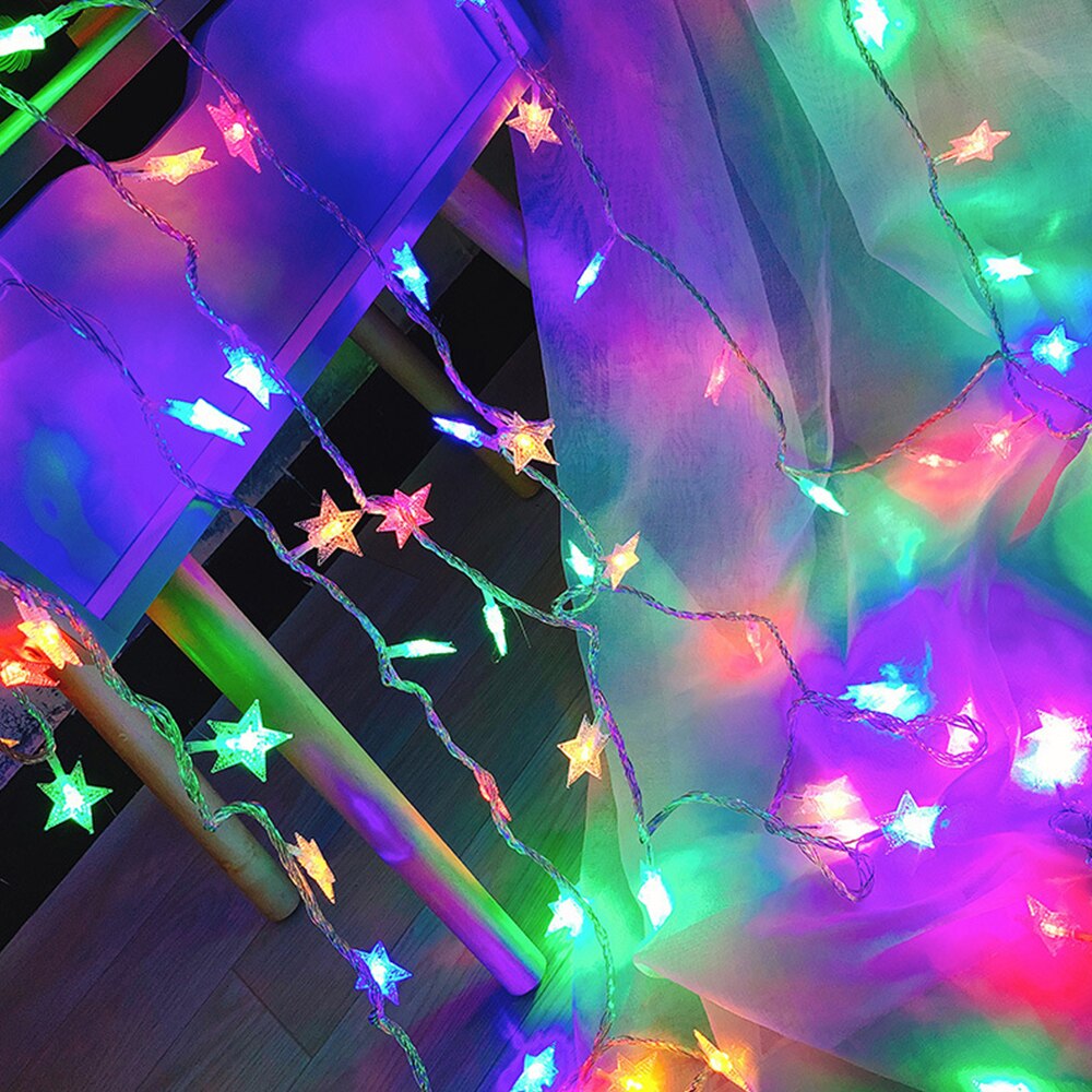 1M/3M/6M LED String Lights Star Snowflake Round Bulb Light String Christmas Fairy Festoon LED Lights Decoration Year Light: Star-Multicolor / 3m 20LEDs