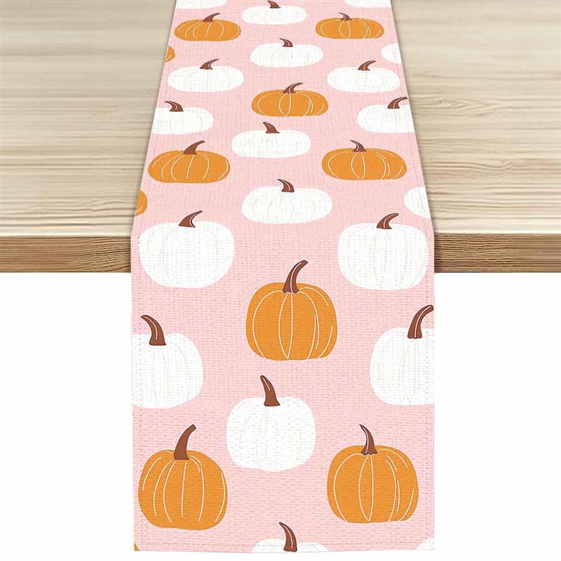 Thanksgiving pompoenen herfstbladeren polyester tafellopers bruiloft decoratie duurzame keuken eettafel lopers feestartikelen: Lichtgroen