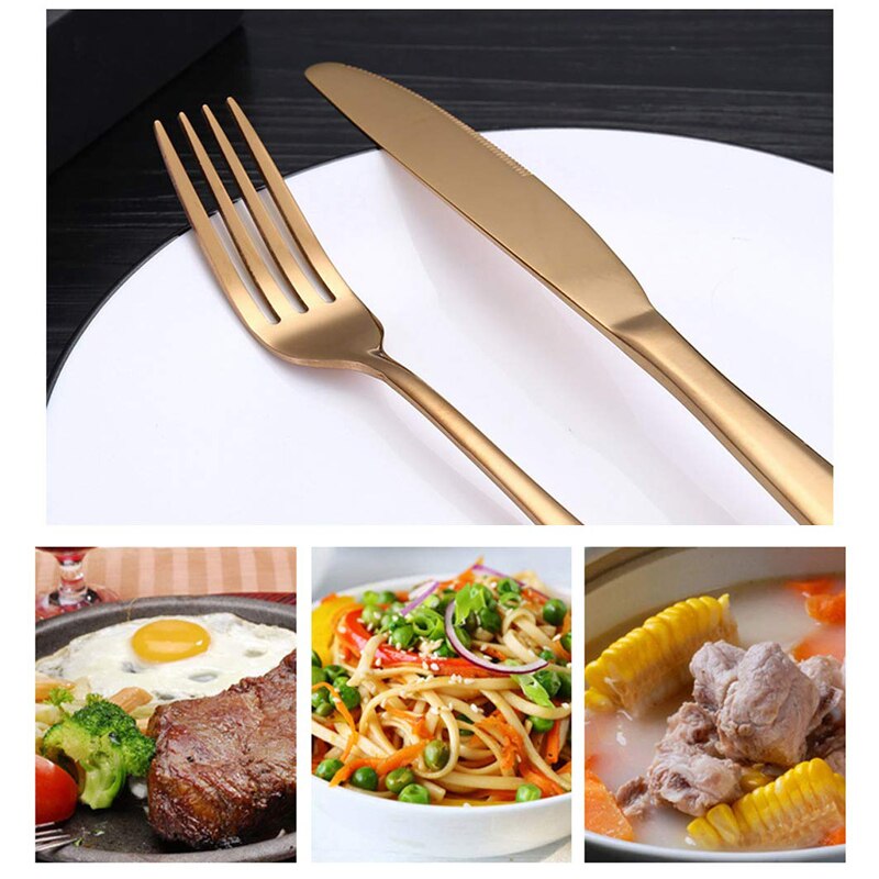 Rustfrit stål gyldne bestik knive gafler teskefulde sæt luksus spisestel western food køkken service bøf kniv kage gaffel