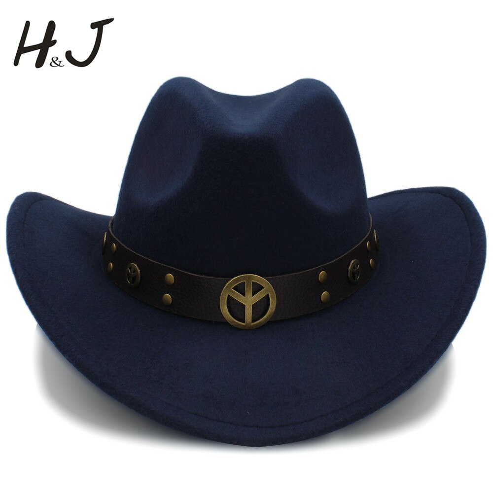 Men Wool Hollow Western Cowboy Hat for Gentleman Cowgirl Jazz Equestrian Sombrero Hombre Cap Size 56-58cm