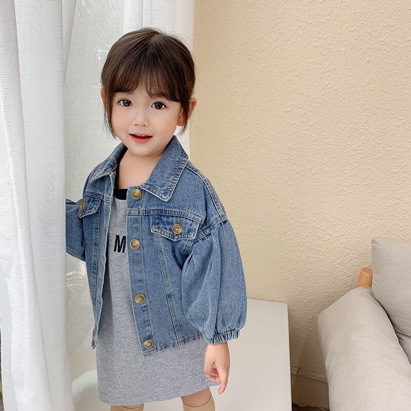 Höst tjejer långärmad jeansjacka barn puffärm jeans jackor tjejer kappa