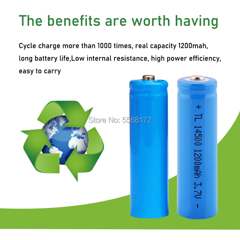 14500 1200 mah uppladdningsbara li-ion batterier 3.7v volt 14500 litiumbatteri för kamerafackla leksak