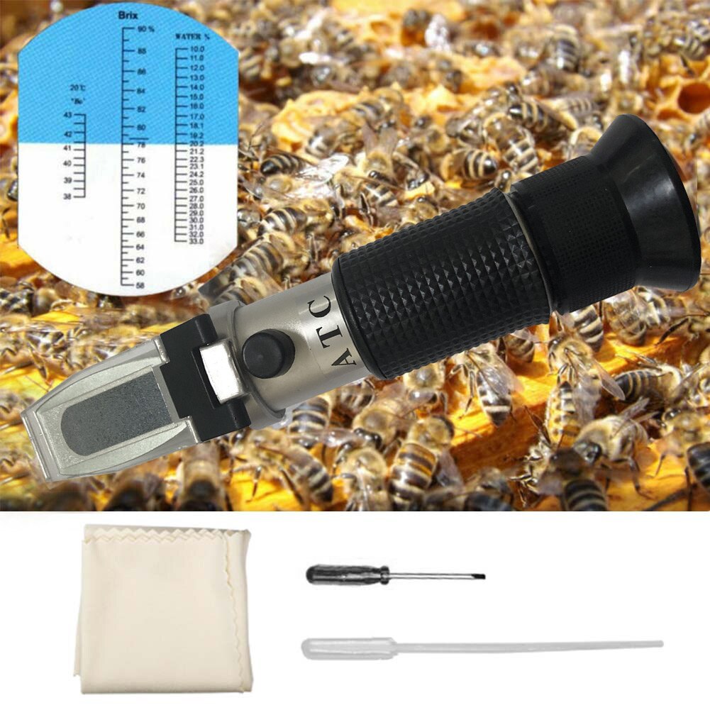 Tool Temperature Measuring Instrument Fruit Handheld For Beekeepers Honey Refractometer Brix 58-92% Solution Water Sugar Content