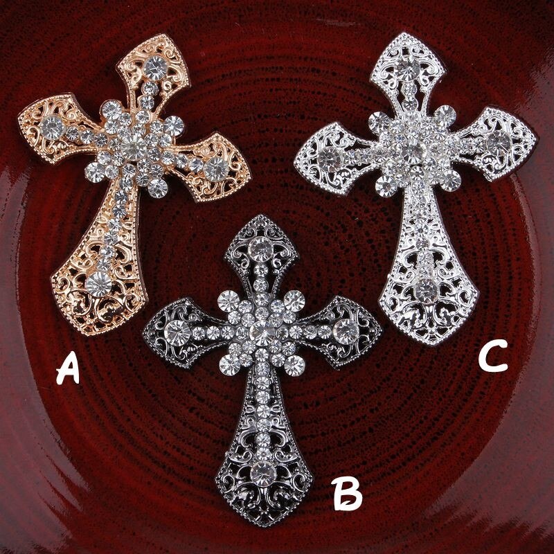 20 stks/partij Vintage Handgemaakte Glitter Metalen Strass Latin Cross Knop Legering Crystal Plaksteen Cross Kralen voor Sieraden Bevindingen