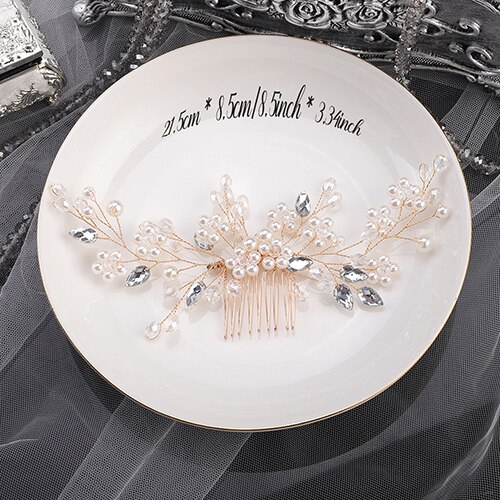 Accesorios para el cabello de oro rosa y plata para mujer, accesorios para el cabello con perlas de cristal brillantes, tocados puros y silenciosos para de banquete de boda, decoración: Oro